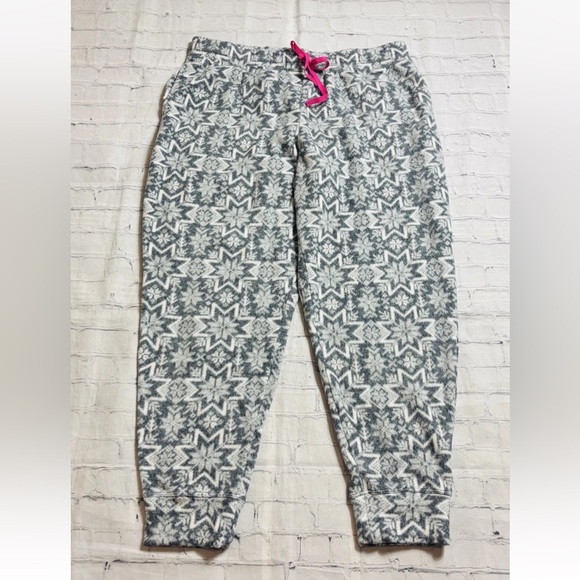 Cuddl Duds Womens Fleece Jogger Pajama Pant L Snowflake Gray Lounge Cozy Soft - Picture 2 of 9